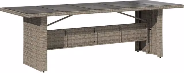 Tavolo da Giardino | Tavolino da esterno Piano in Vetro Grigio 240x90x75cm Polyrattan