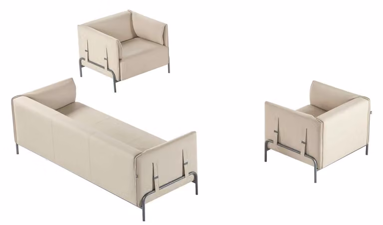 Arbeitszimmer-Set 3tlg Beige 3-Sitzer 2x Sessel mit Kissen Wohnzimmer