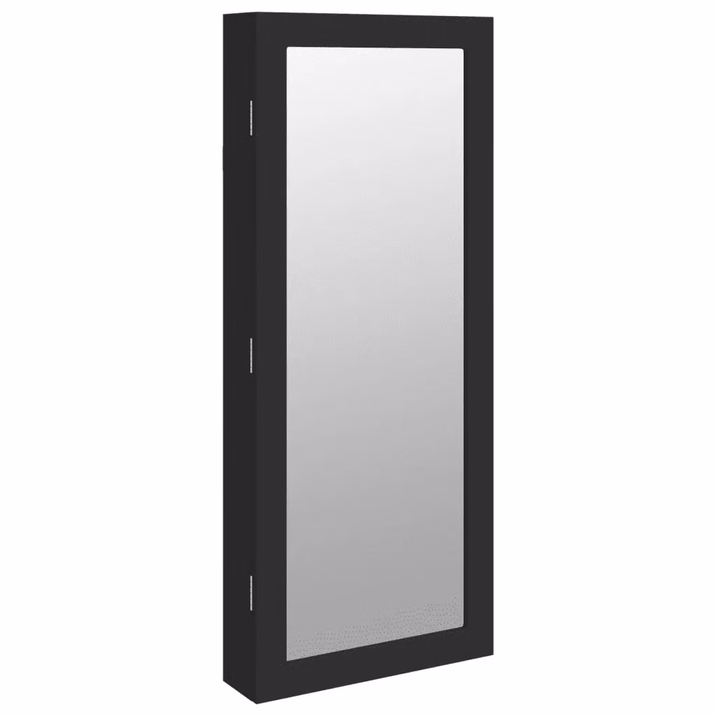Armadio Portagioie a Parete vidaXL con Specchio, Luci LED e Serratura, Nero – 2