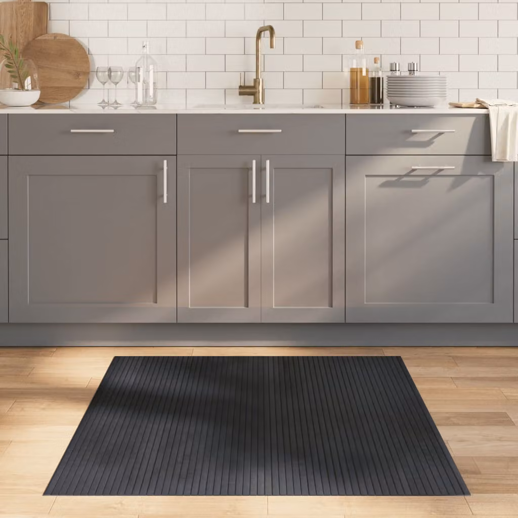 Tappeto Quadrato Moderno vidaXL in Bambù e Polipropilene Grigio, Antiscivolo, 100 x 100 cm