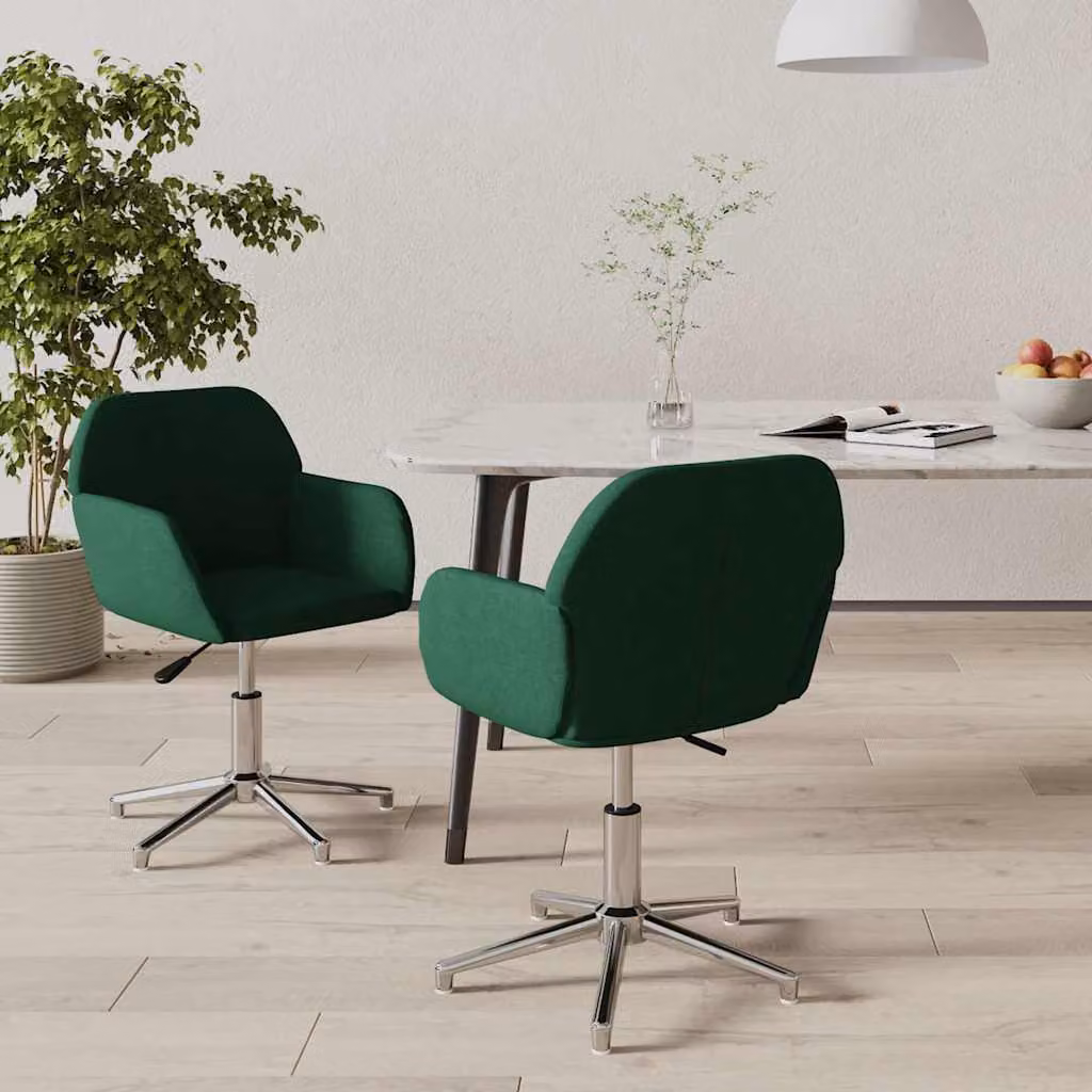 Set di 2 sedie da pranzo girevoli vidaXL in tessuto verde scuro con design moderno