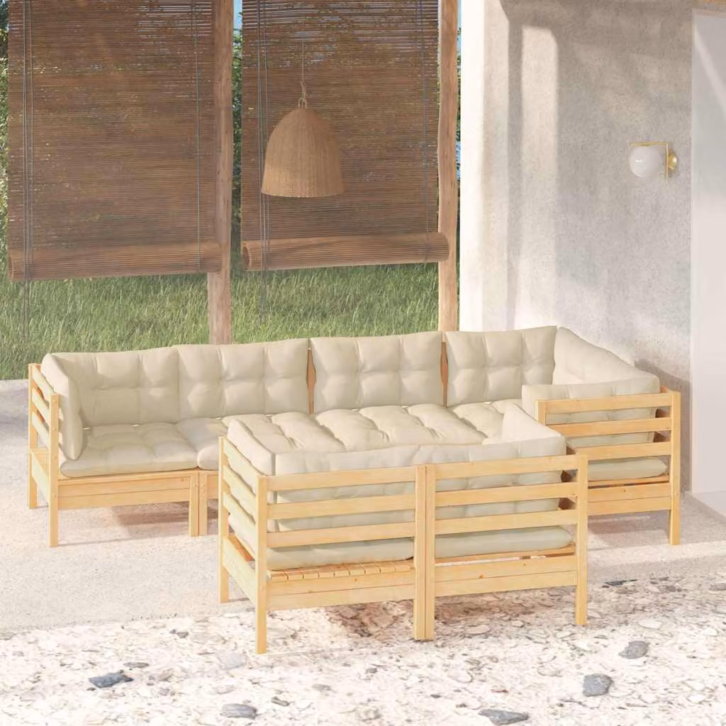 Set Divani da Giardino vidaXL 7 Pezzi in Legno di Pino Trattato con Cuscini Beige e Design Moderno a Forma di L