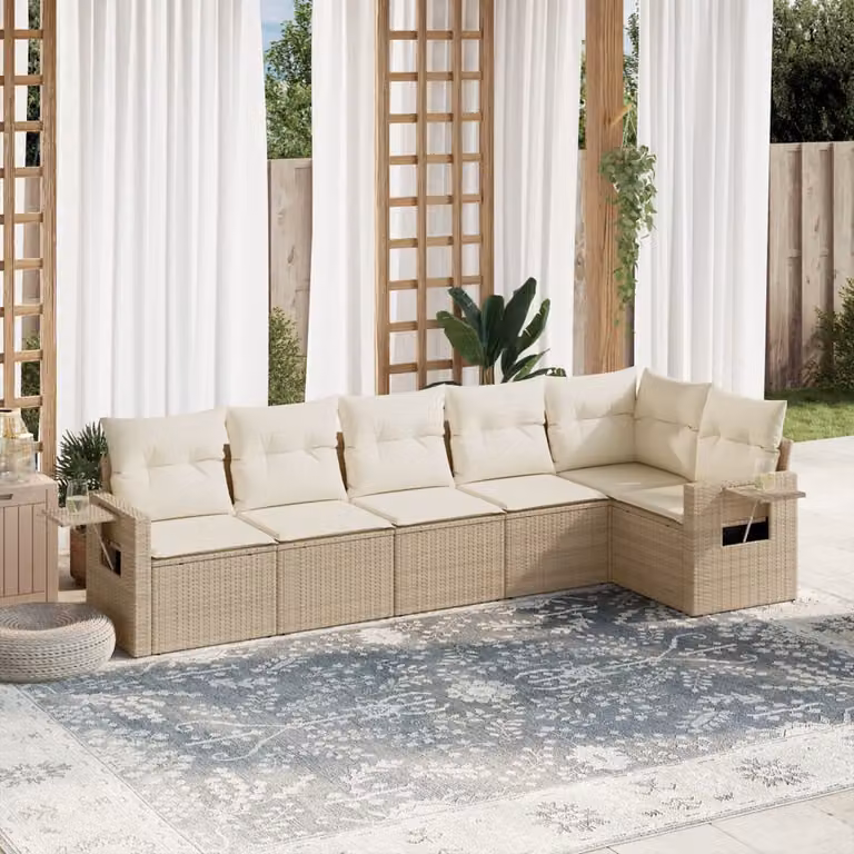 vidaXL Set Divano da Giardino 6 pz in Polyrattan Beige con Cuscini e Tavolino