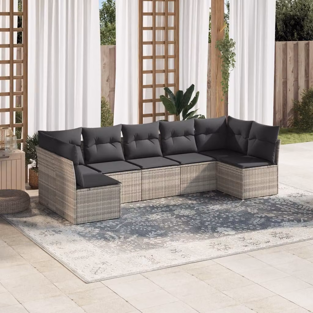 vidaXL Set Divani da Giardino a L 7pz con Cuscini Grigio Moderno in Polyrattan e Metallo – 1