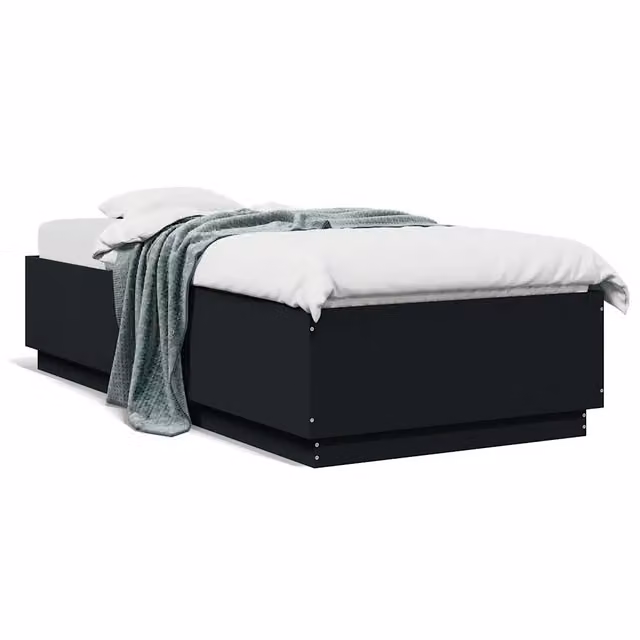 Letto singolo moderno in legno multistrato nero con doghe in legno L: 100 cm, P: 200 cm