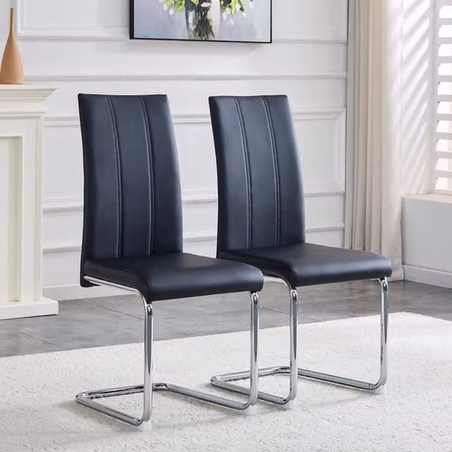 Sedia da pranzo nera in PU e metallo con seduta ergonomica