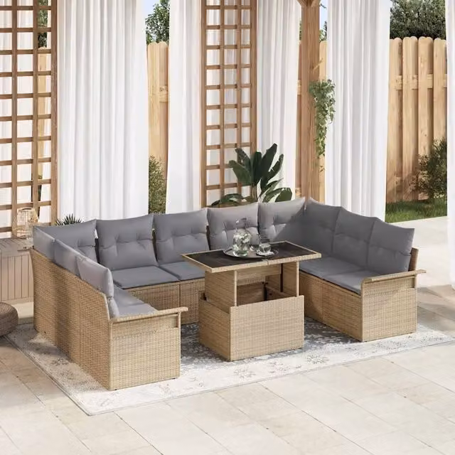 Set da giardino moderno vidaXL in rattan e vetro beige per terrazzo e balcone – 1