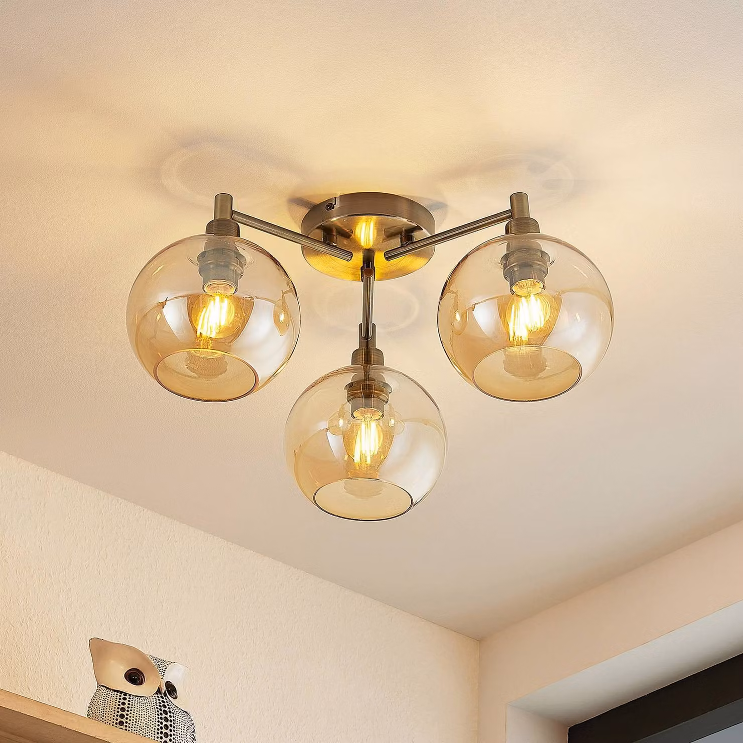 Plafoniera soffitto Jemissa Lindby, dimmerabile, Ottone / Oro, Soggiorno / Sala da pranzo, Metallo, Moderno, Plafoniera