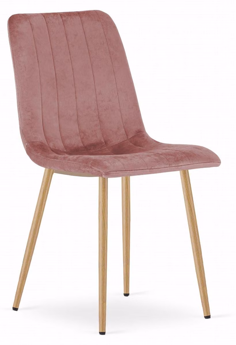 Sedia LAVA in velluto rosa con gambe effetto legno