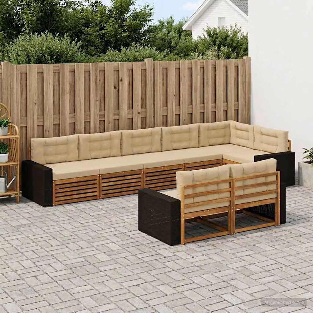 Set di divani da esterno vidaXL 8 pz in legno di acacia con cuscini, beige e marrone