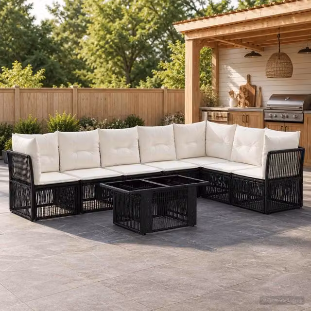 Set Divano da Giardino 8 pz Nero polyrattan 3436474