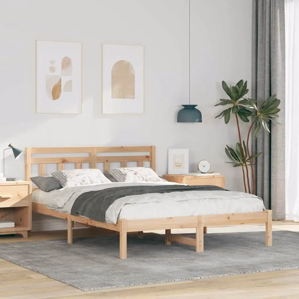 Letto matrimoniale per adulti in pino massello marrone L/P: 120 x 200 cm