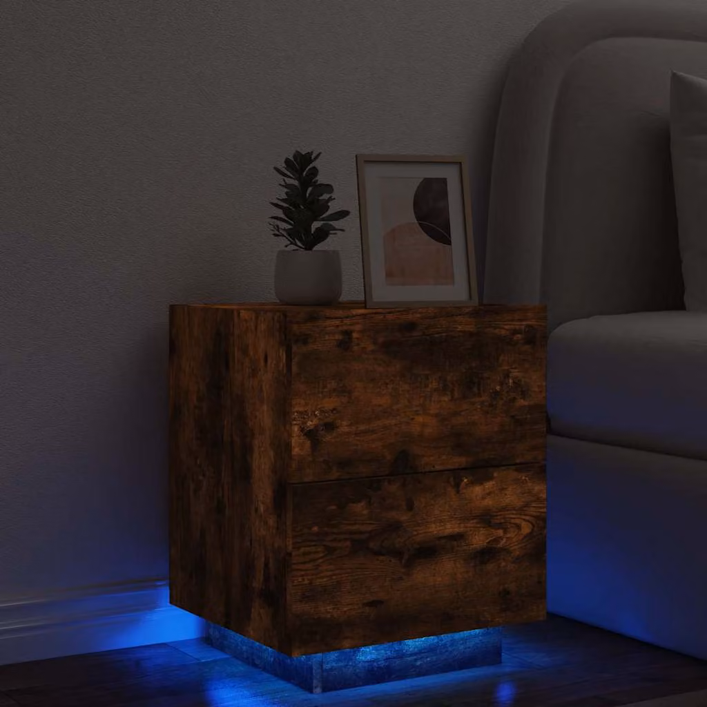 Comodino sospeso vidaXL con luci LED integrate in legno Rovere Fumo, design moderno per camera da letto