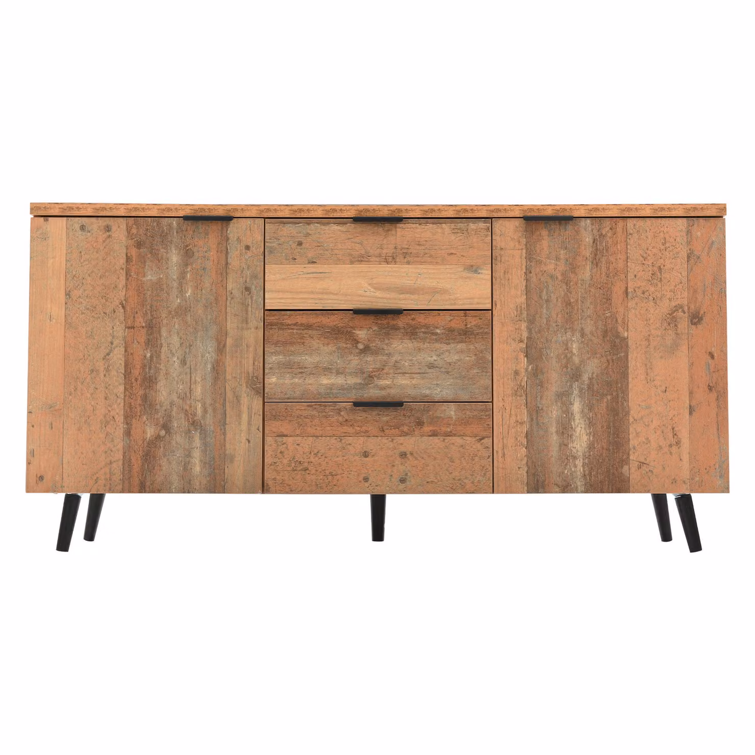 Credenza Vintage in Legno Aosom con 3 Cassetti e Ripiani Regolabili, Marrone Antico, L: 140 cm, P: 35 cm, H: 70 cm – 2