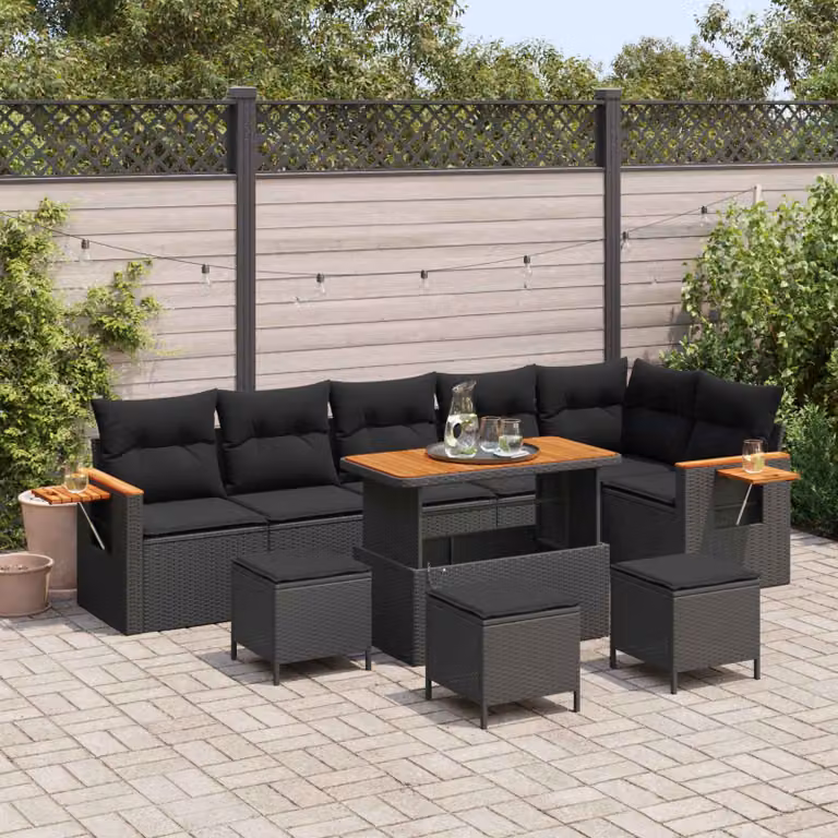 vidaXL Set Divano da Giardino Moderno a L in Polyrattan Nero con Cuscini per 8 Persone