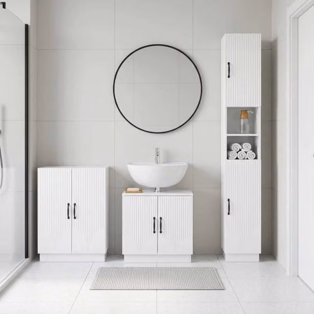 Set di armadietti da bagno in 3 pezzi HOORN Bianco Lucido 3417472
