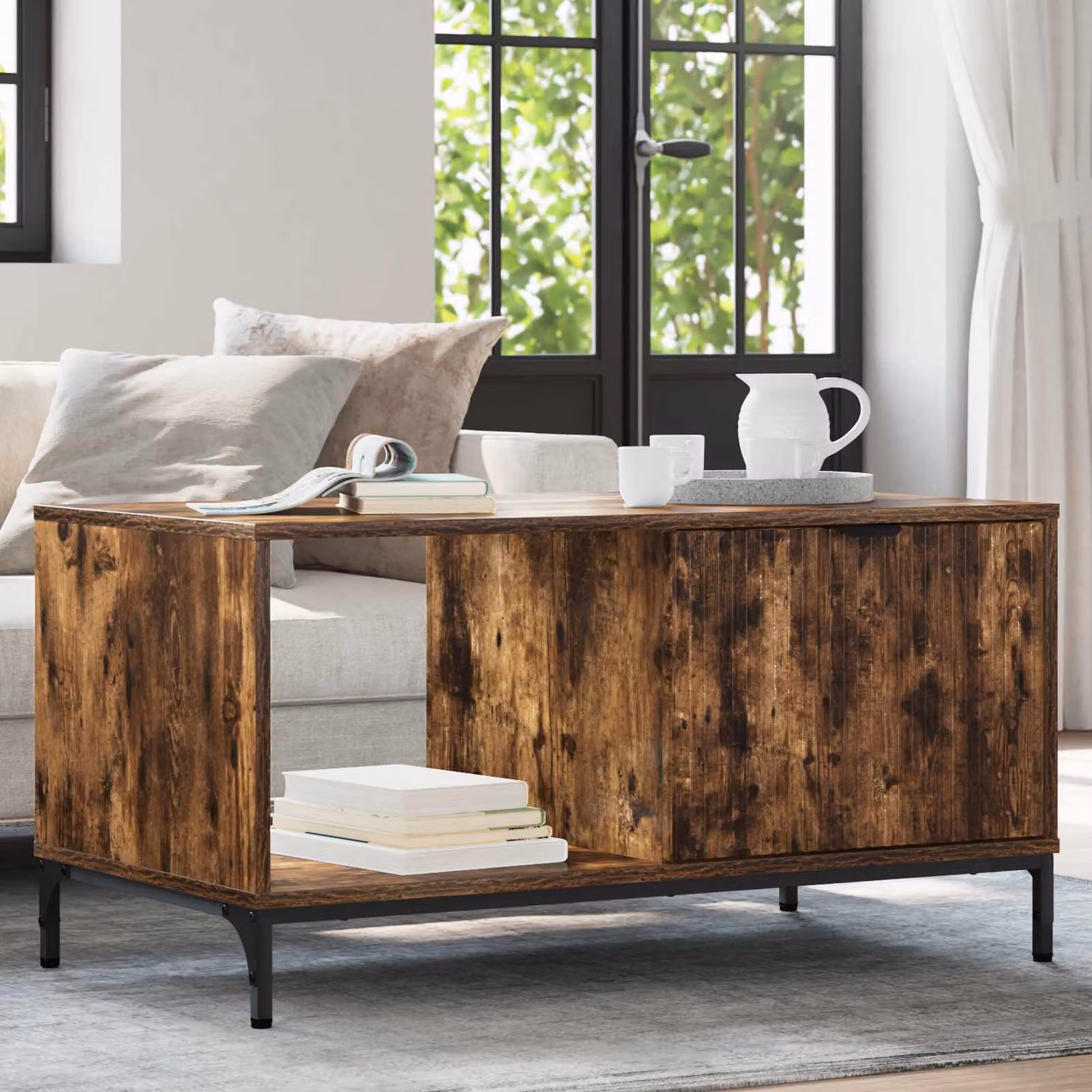 vidaXL Tavolino da salotto rettangolare in rovere fumé marrone L/P/H: 90 x 49 x 46 cm