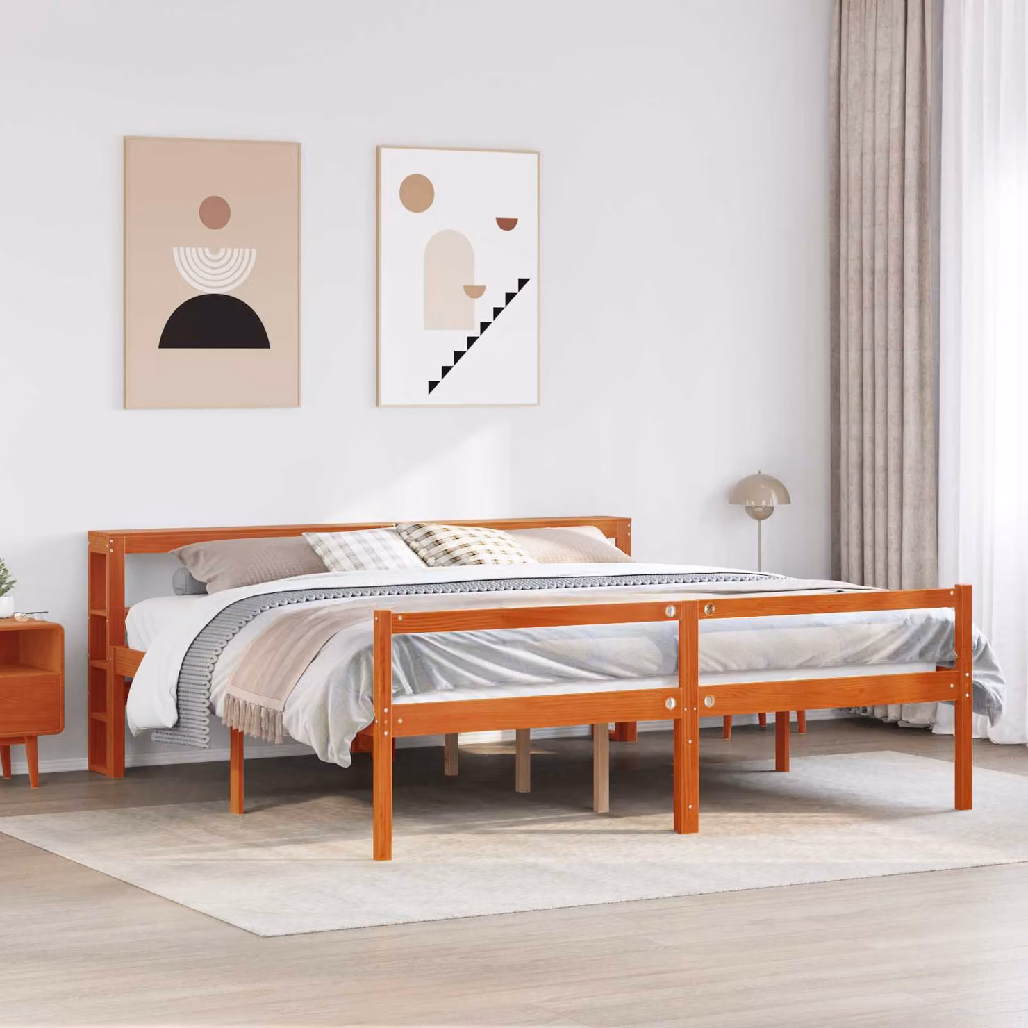 Struttura del letto moderna vidaXL in legno di pino massello cerato marrone L/P/H: 200 x 200 x 224,5 cm