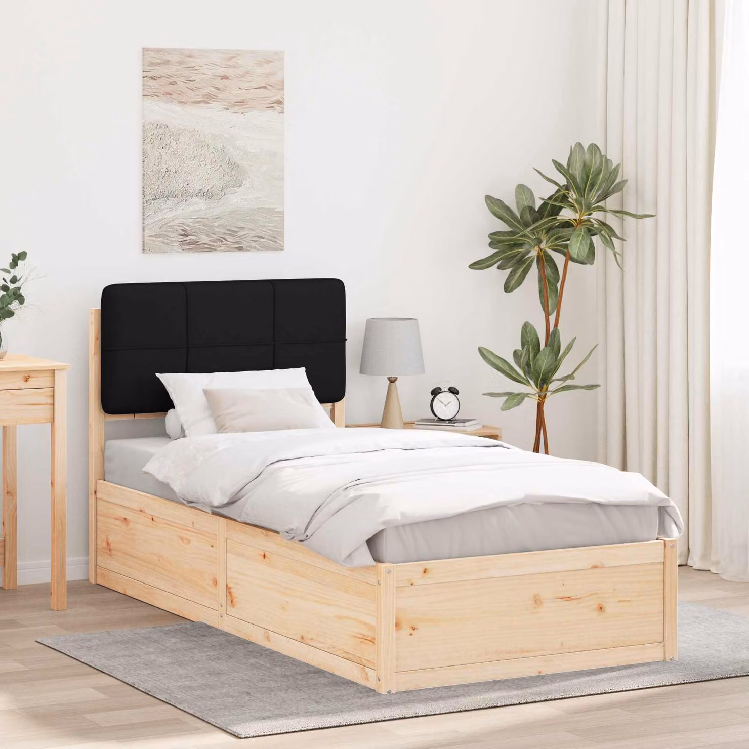 Letto con Testiera Rivestita in Pino Massello Nero vidaXL L 75 x P 190 cm – 1