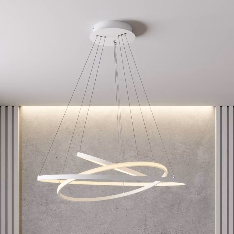 Lucande Lampada LED a sospensione Ezana, bianca, metallo, Ø 80 cm Ezana Lucande, dimmerabile, Bianco / Opale, Soggiorno / Sala da pranzo, Metallo, Moderno