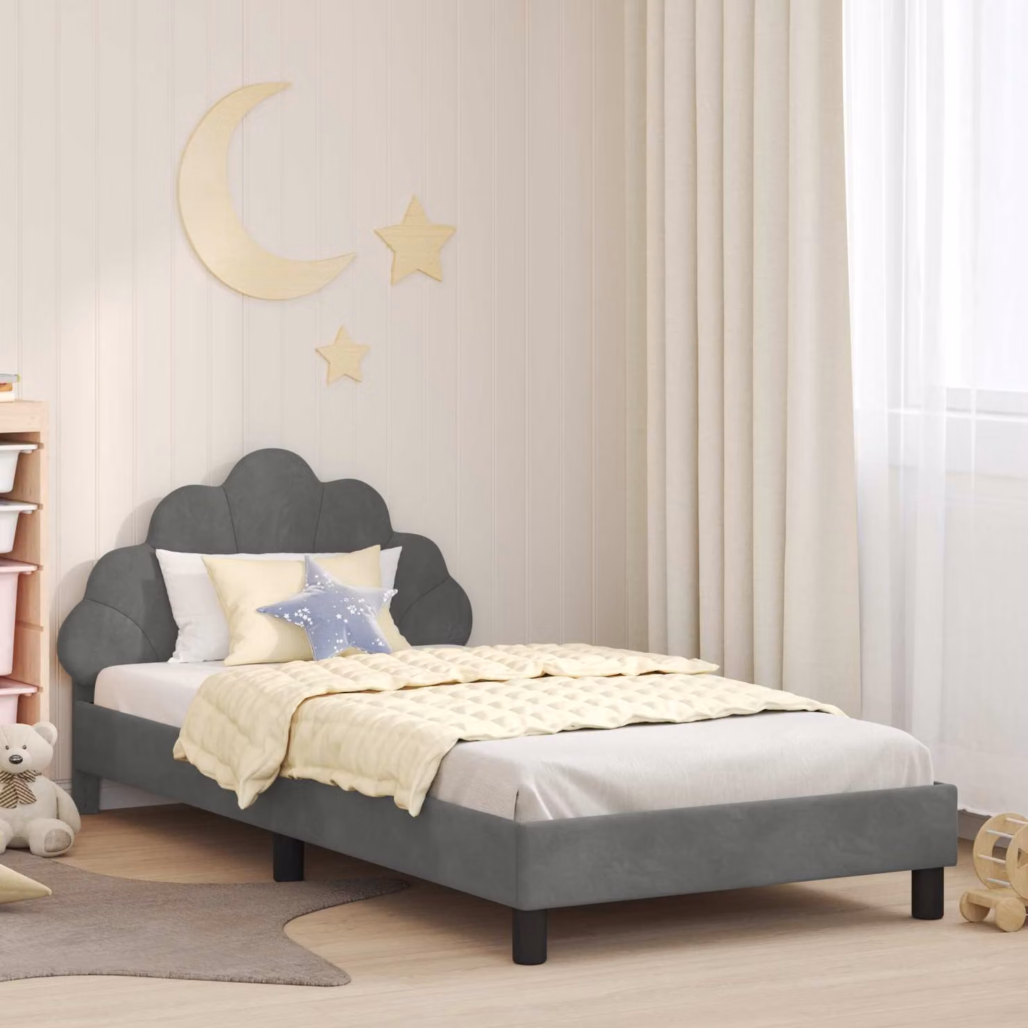 Struttura letto per bambini vidaXL in velluto grigio con testata imbottita, L: 80 cm, P: 200 cm