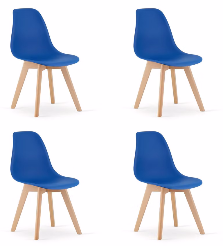 Set di 4 Sedie Kito in Polipropilene Blu con Gambe in Legno di Faggio