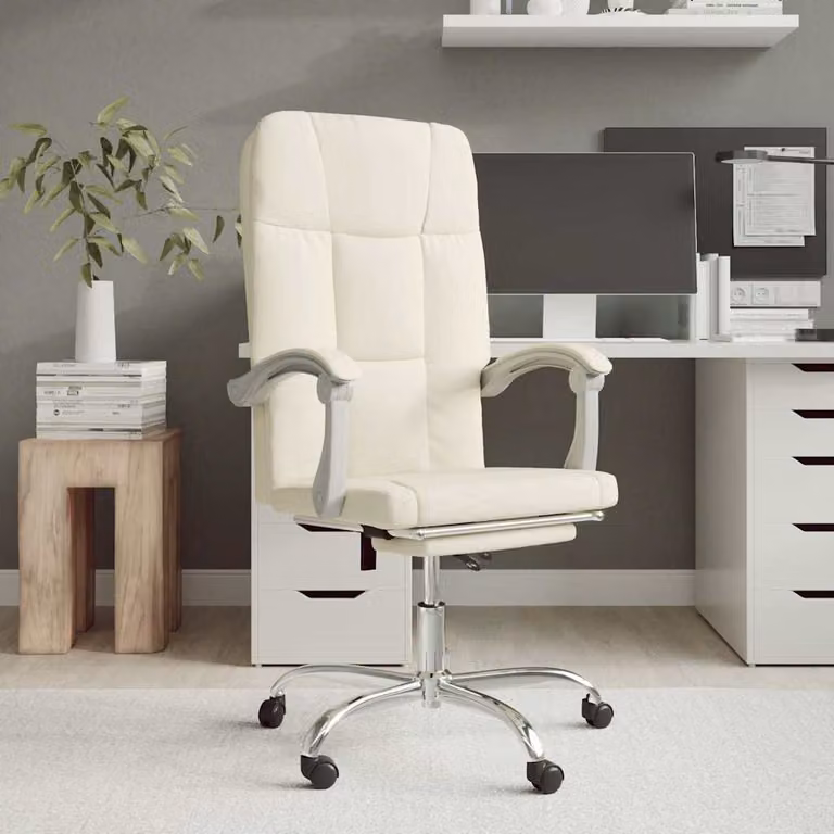 vidaXL Poltrona da Ufficio Executive Reclinabile in Similpelle Beige con Braccioli e Ruote L/P/H: 63 x 59 x 124 cm