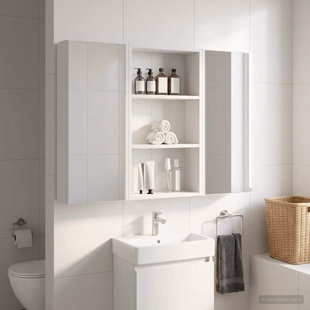 Armadio da bagno a muro moderno vidaXL in MDF bianco con ripiani interni L: 40 cm, P: 14 cm, H: 70 cm