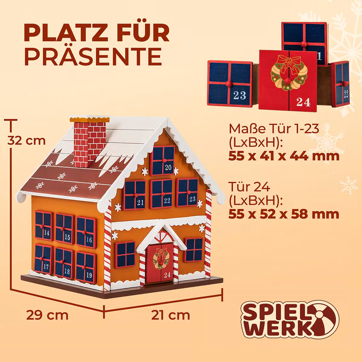 Calendario dell'avvento a forma di casetta invernale in legno multicolore Spielwerk per adulti – 4