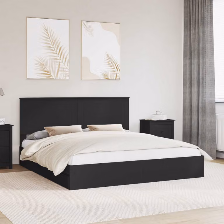 Letto con contenitore vidaXL in legno ingegnerizzato nero L/P/H: 200 x 200 x 210 cm