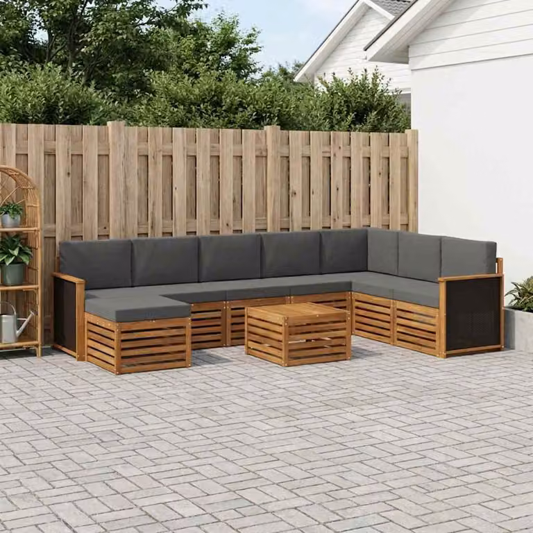 Set di divani da esterno vidaXL 9 pz in legno di acacia con cuscini, colore beige e antracite