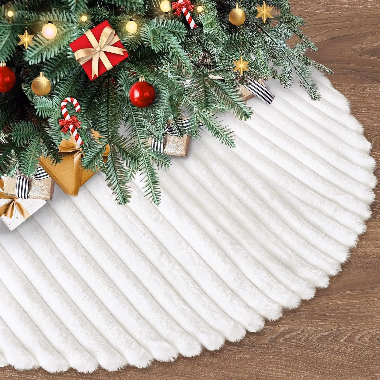 Copertura per albero di Natale in ecopelle, altezza 122 cm, ideale per decorazioni festive