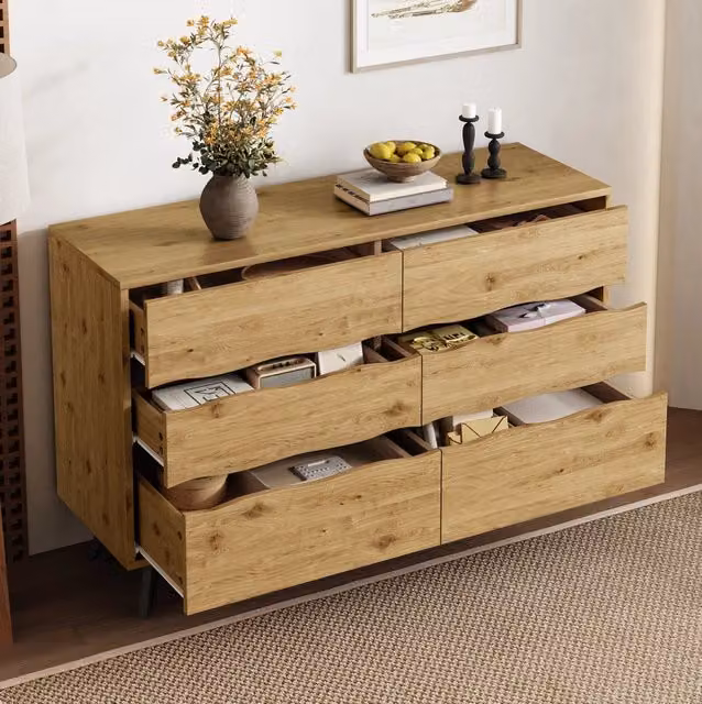 Credenza sideboard con 6 cassetti 120x40x75;5 cm; effetto legno; pannello truciolare