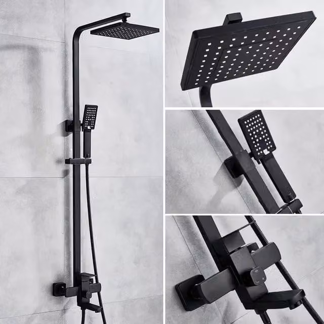 Set doccia per vasca da bagno - Miscelatore da parete per vasca con doccia a pioggia - Bocchetta doccia a pioggia da 20 cm - Doccetta manuale - Miscelatore monocomando per acqua calda/fredda - Finitura nera opaca