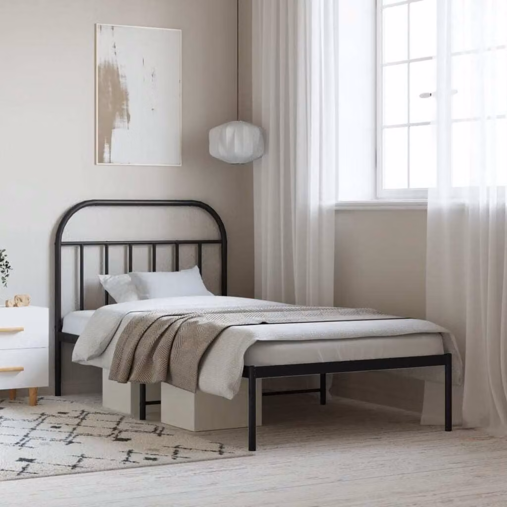 The Living Store Struttura letto con testiera in metallo nero 100x200 cm