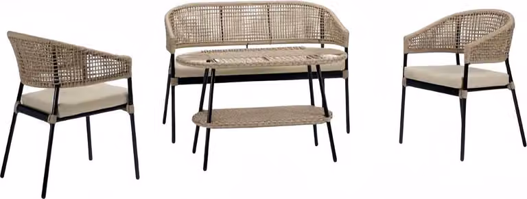 Sofagarnitur Sofa 2 Sitzer Luxuriöse Rattan Moderner 2x Sessel Couchtisch Beige