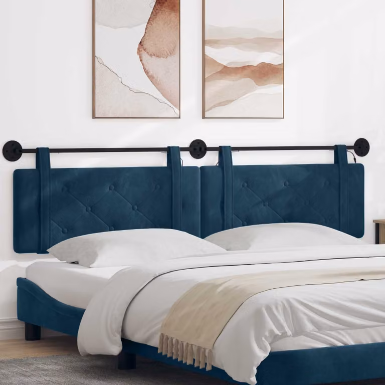 Testiera da letto sospesa vidaXL in velluto blu con luce LED integrata