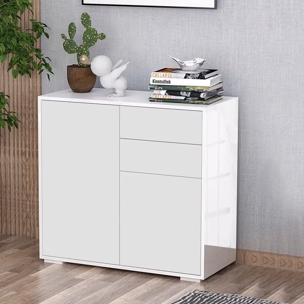 Mobiletto EasyComfort con 2 Cassetti e 2 Ante con Apertura a Pressione, Bianco Opaco, L: 79 cm, P: 36 cm, H: 74 cm – 2