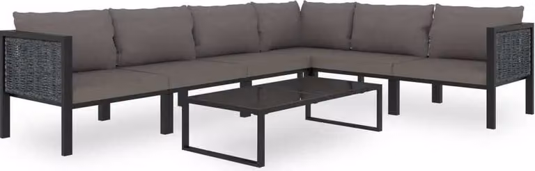 The Living Store Set da giardino 7 pezzi con cuscini in poly rattan antracite