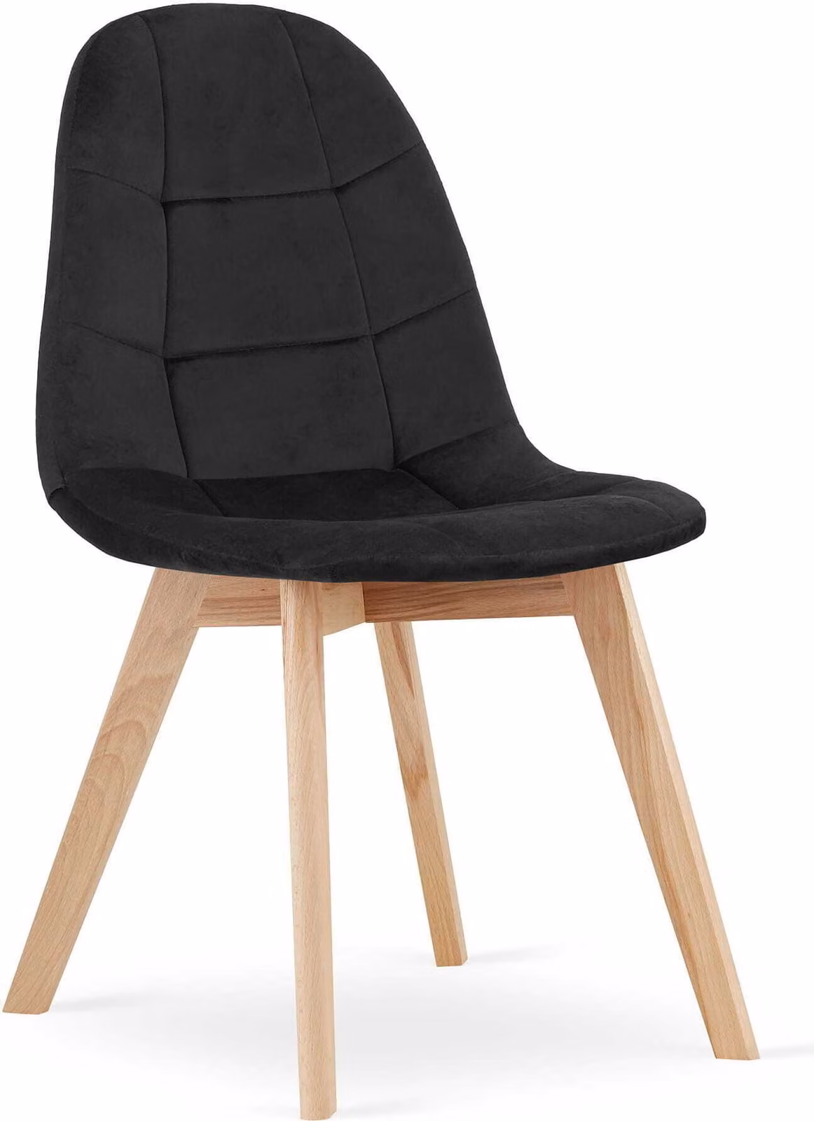 Sedia da sala da pranzo, da ufficio e da cucina, sedia imbottita, seduta in velluto con gambe in legno di faggio, portata massima 120 kg, velluto nero, 1 sedia