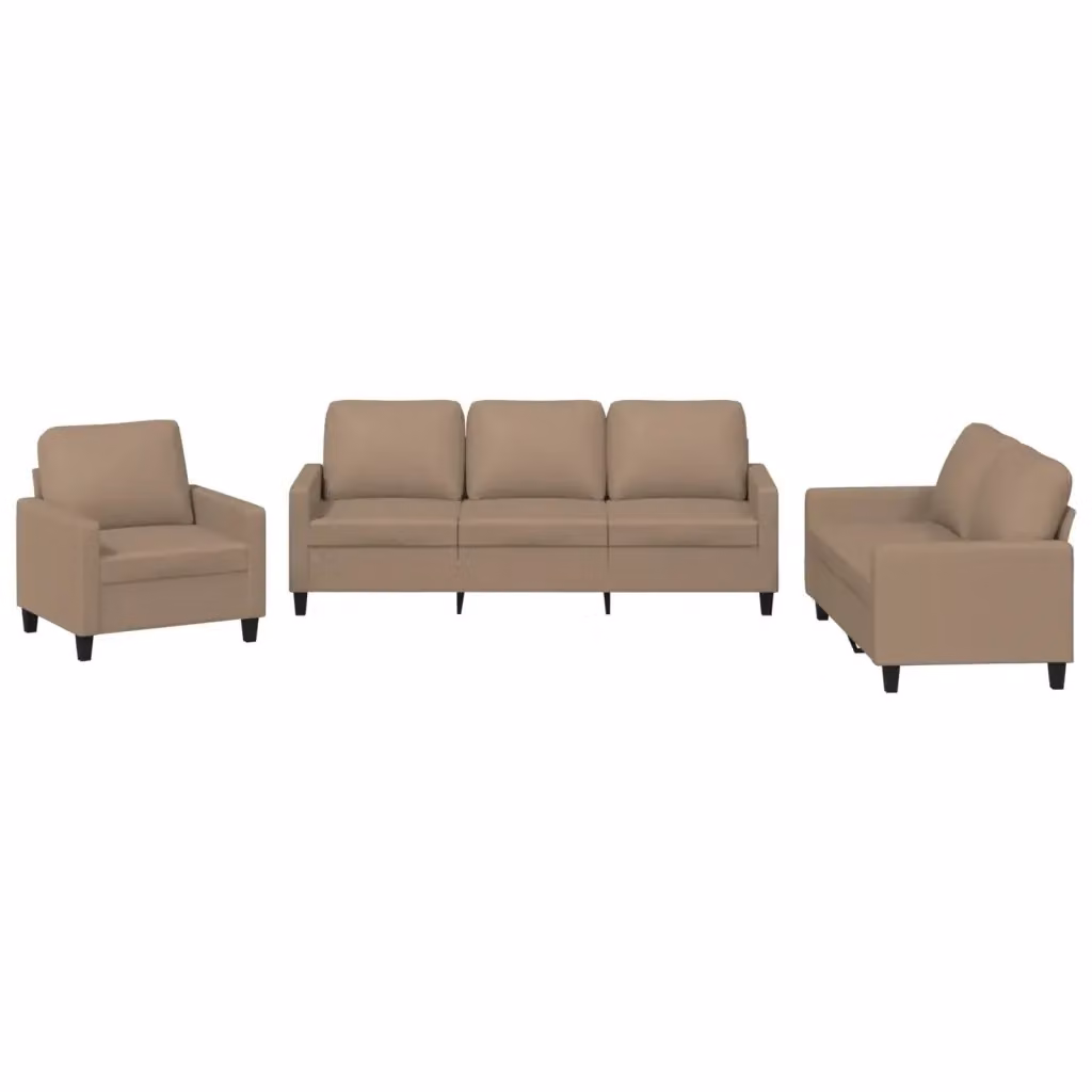 Set di divani 3 pezzi vidaXL in similpelle beige con cuscini per soggiorno in stile moderno – 2