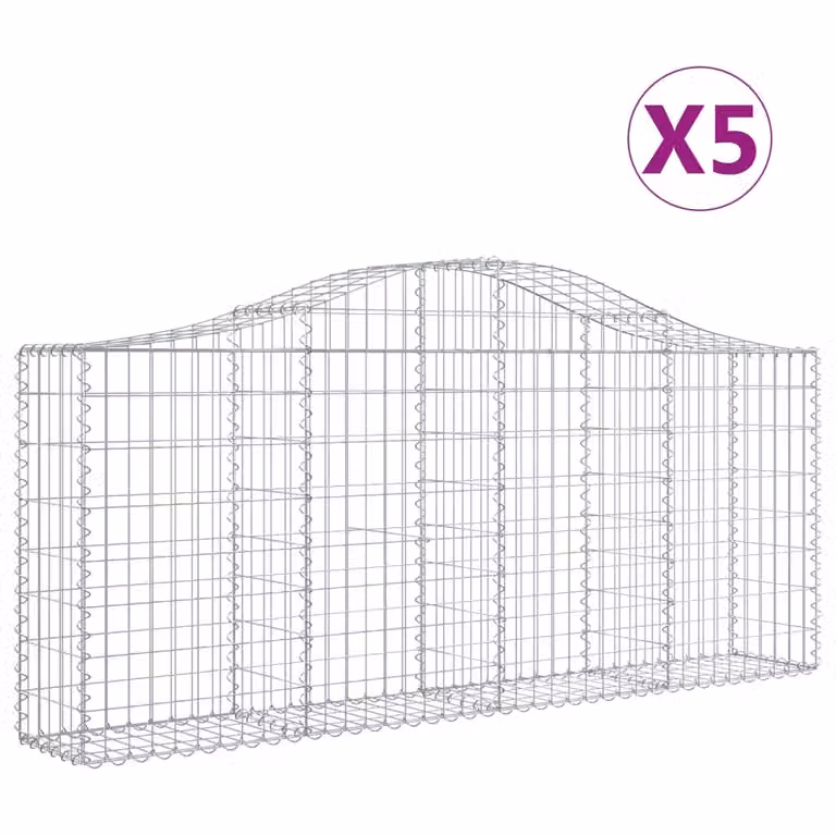 Cesti Gabbioni ad Arco 5 pz 200x30x80/100 cm Ferro Zincato