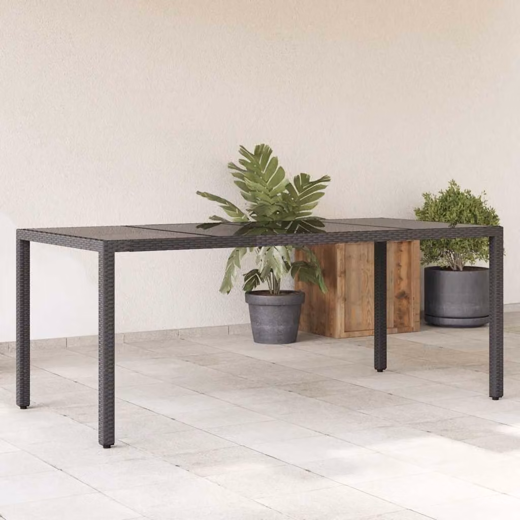 vidaXL Tavolo da giardino rettangolare in polyrattan e vetro nero L: 190 cm, P: 90 cm, H: 75 cm