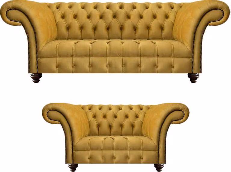 Luxus 2x Sofas Gelb Modern Möbel Wohnzimmer Sofagarnitur Sitz Chesterfield