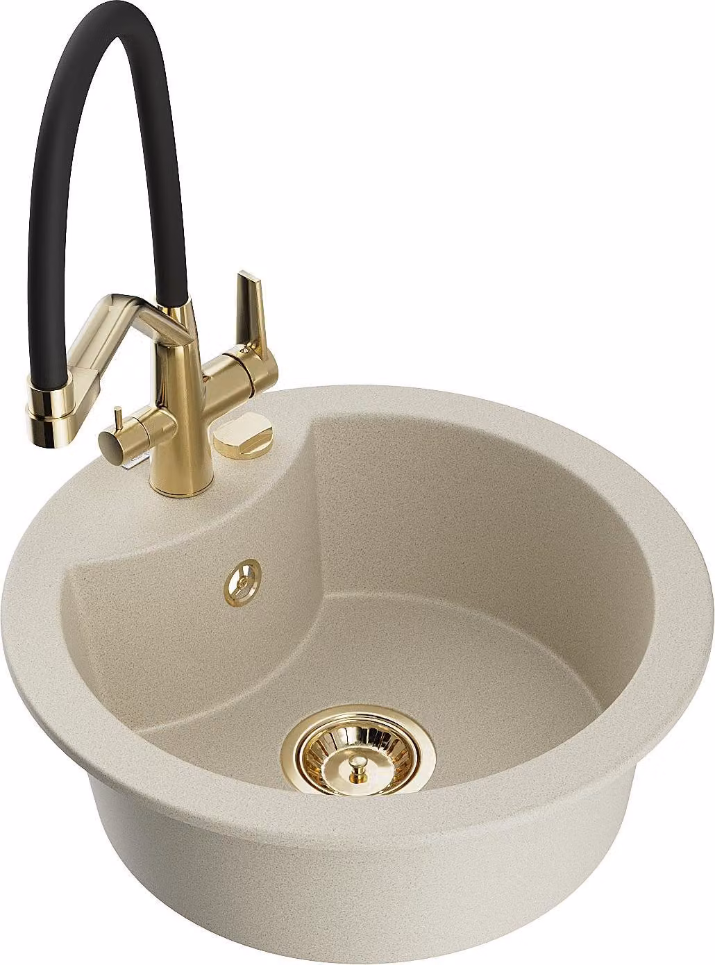Mexen Diego lavello da cucina in granito a 1 vasca con rubinetto Duo, beige - 6512-69-671701-57-G