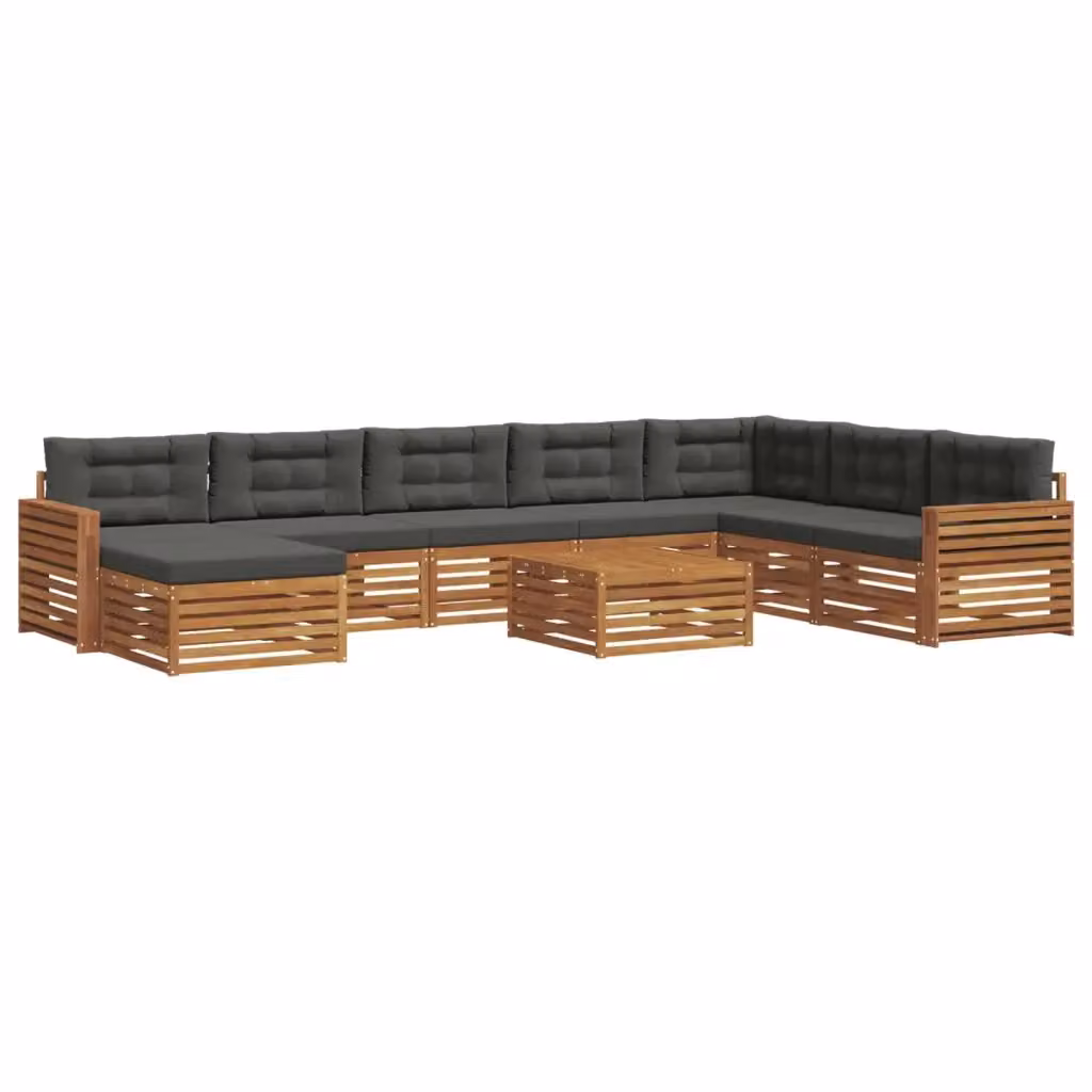 Set di divani da esterno a L vidaXL in legno di acacia con cuscini, colore marrone e antracite, 9 pezzi – 2
