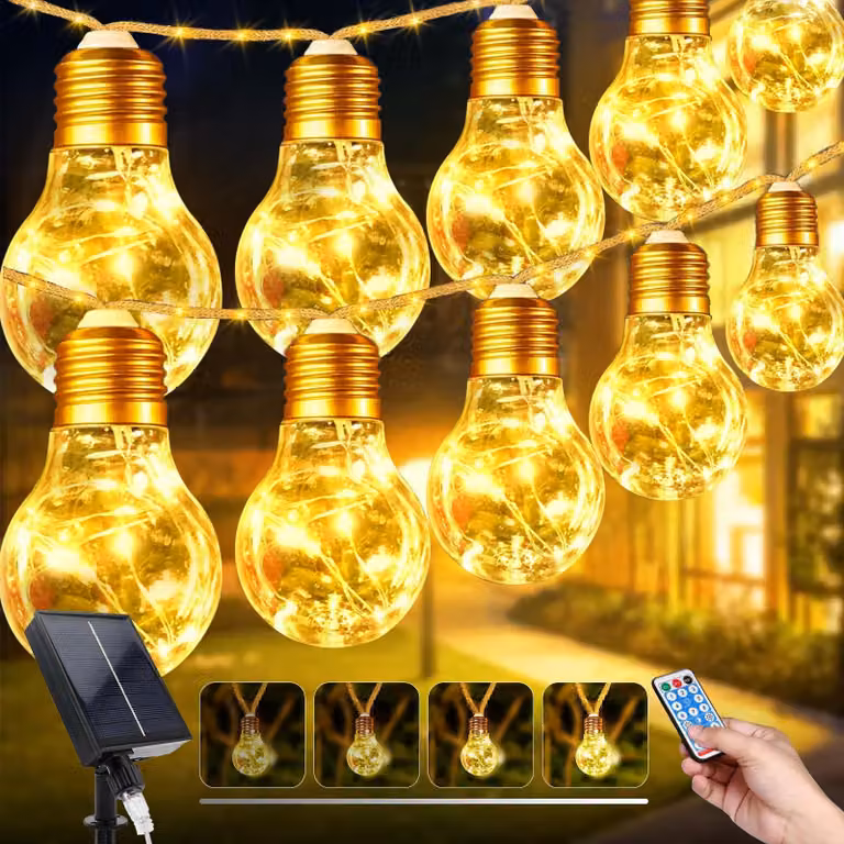Catena luminosa da 5 metri, con 149 LED, alimentazione solare e USB, 8 modalità, dimmerabile, grado di protezione IP65