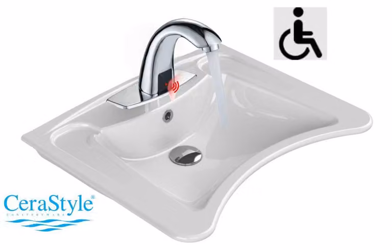 Domotechnika | Lavabo per persone con disabilità - 60x50 cm - Bianco - Rubinetto senza contatto - Vetroceramica