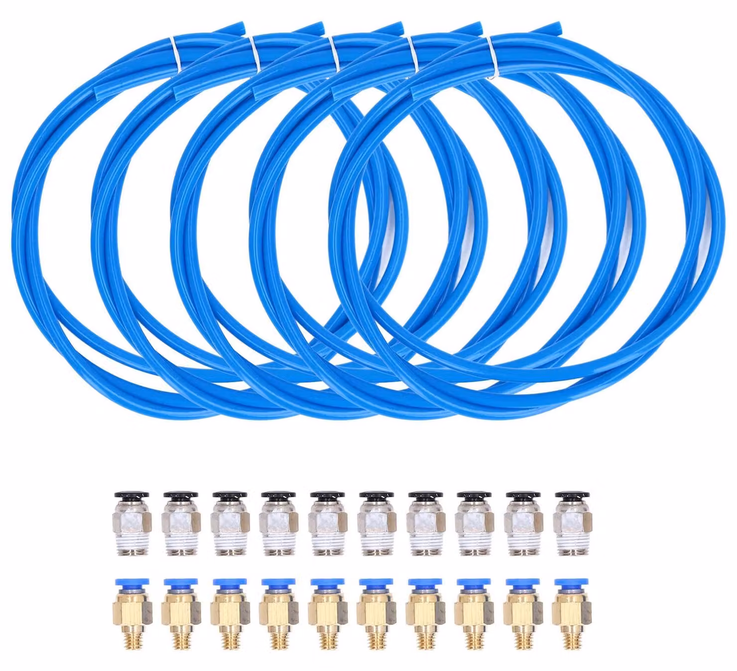 Tubi in PTFE, confezione da 5 pezzi, lunghezza 1 metro. Include 20 raccordi pneumatici. Adatti per stampanti 3D. Realizzati in acciaio inossidabile, resistenti e duraturi