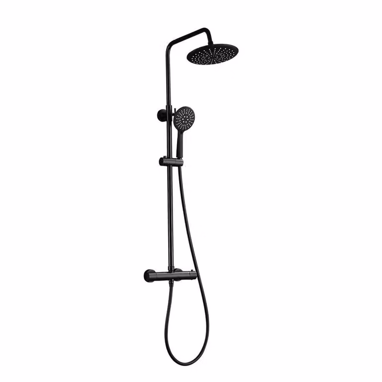 Set doccia a pioggia WEBO Euphoria completo | Miscelatore termostatico in ottone | Tecnologia Air-Flow & Clean | Nero opaco | Soffione e doccetta regolabili